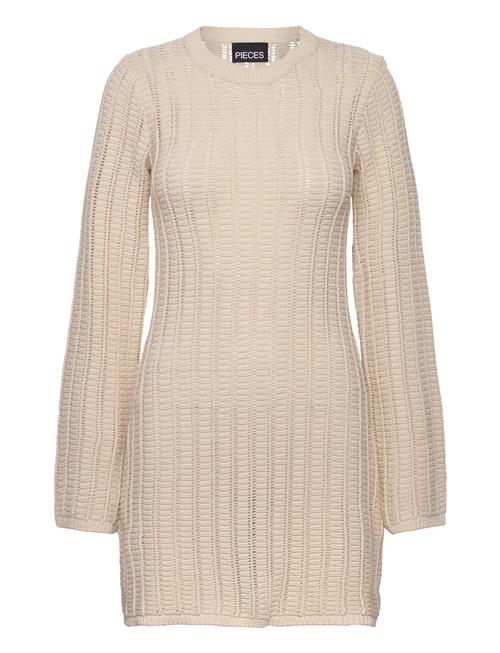 Pcjesca Ls O-Neck Knit Dress Bc Pieces Beige