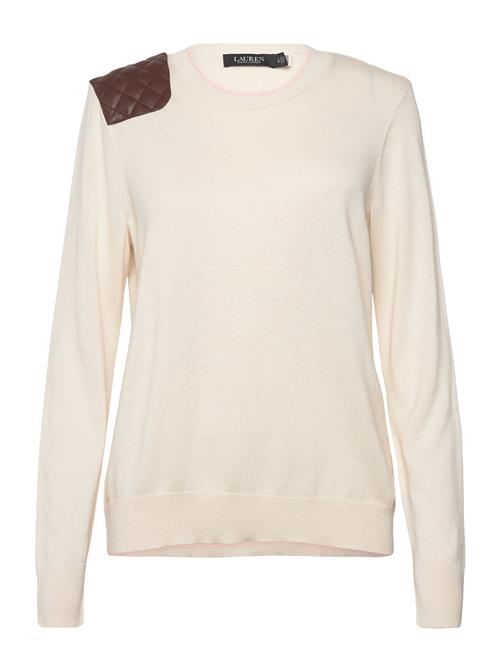 Faux-Leather-Trim Cotton-Blend Sweater Lauren Ralph Lauren Beige