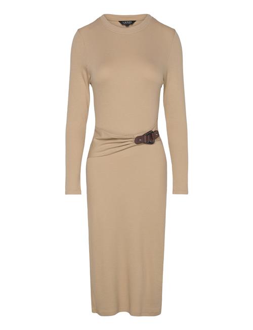 Buckle-Trim Cotton-Blend Knit Midi Dress Lauren Ralph Lauren Beige