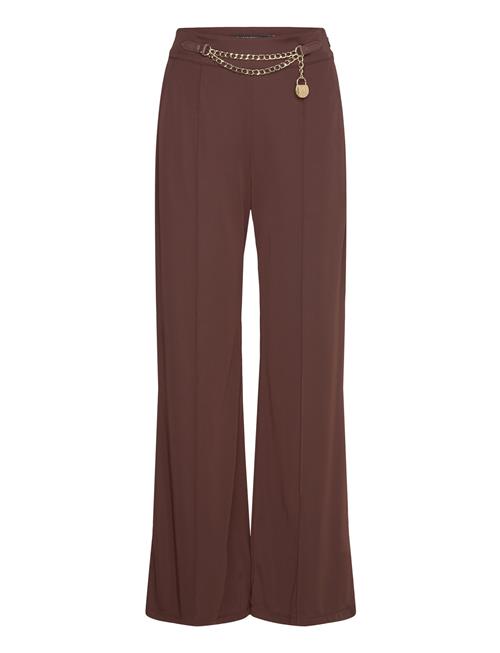 Chain-Trim Pleated Jersey Wide-Leg Pant Lauren Ralph Lauren Brown