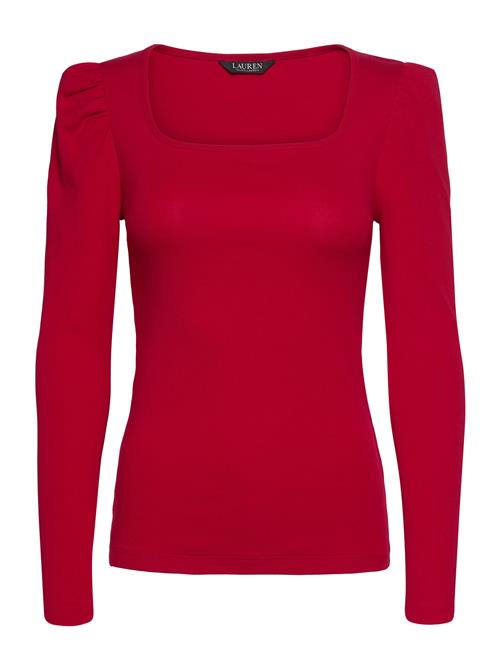 Stretch Cotton Ribbed Puff-Sleeve Tee Lauren Ralph Lauren Red