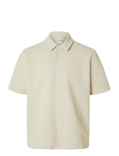 Slhrelaxben Seersucker Ss Jersey Shirt Selected Homme Beige