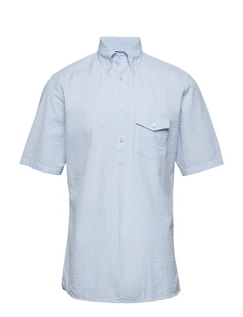 Navy Striped Seersucker Short Sleeve Popover Shirt Eton Blue