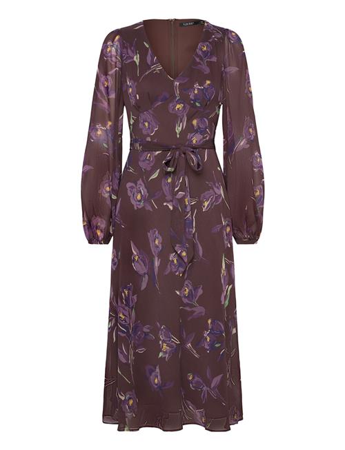 Floral Belted Crinkle Georgette Dress Lauren Ralph Lauren Brown