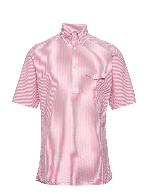 Navy Striped Seersucker Short Sleeve Popover Shirt Eton Pink