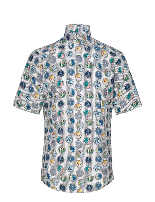 Tennis Print Seersucker Short Sleeve Popover Shirt Eton Patterned