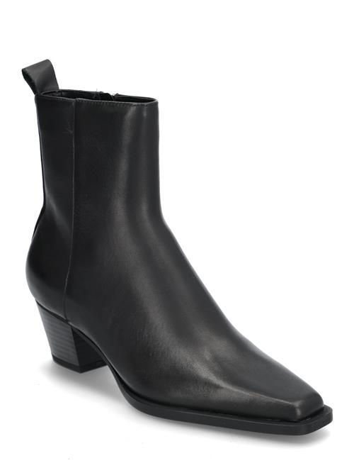 Leather Ankle Boots With Block Heel Mango Black