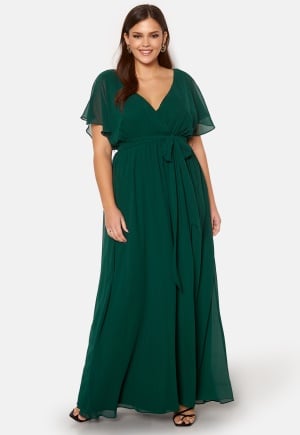 Goddiva Curve Flutter Sleeve Chiffon Maxi Curve Dress Green 44 (UK16)