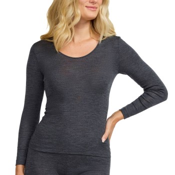 Damella Wool And Silk Long Sleeve Top Mørkgrå  uld 42 Dame