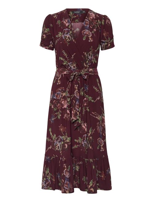 Floral Jersey Surplice Puff-Sleeve Dress Lauren Ralph Lauren Burgundy