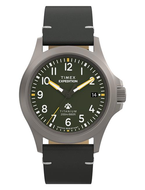 Expedition North Titanium Qa 38Mm Green Dial Black Eco-Friendly Leather Strap Timex Silver