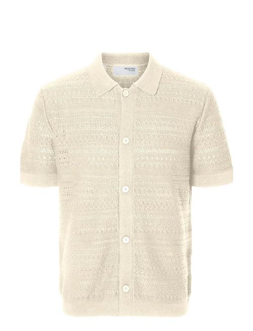 Slhpalo Ss Knit Crochet Polo Cardigan Selected Beige