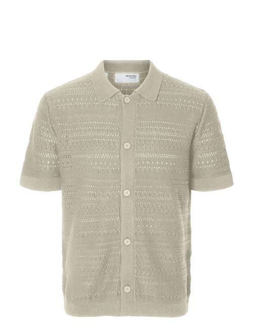 Slhpalo Ss Knit Crochet Polo Cardigan Selected Homme Beige