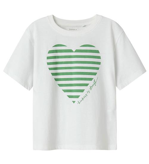 Name It Name it T-shirt - NkffEsko - Bright White/BRIGHT GREEN HEART