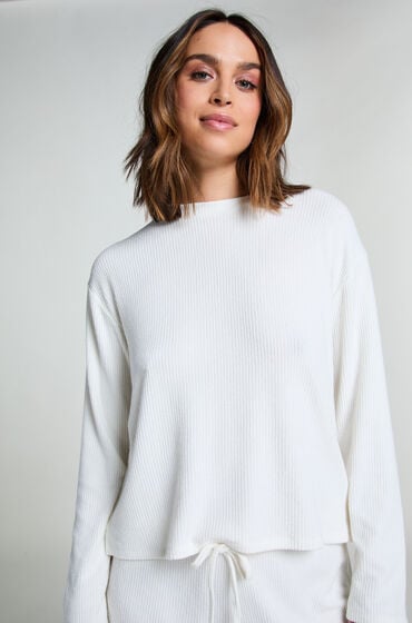 Hunkemöller Langærmet pyjamastop i ribstrik Hvid