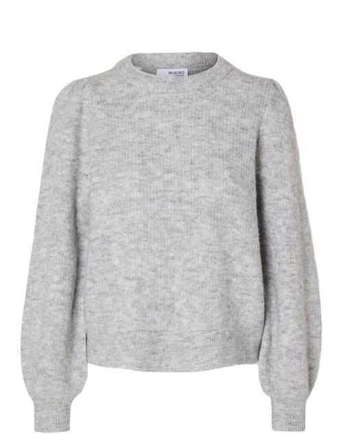 Slflulu Ls Knit Rib O-Neck Noos Selected Femme Grey