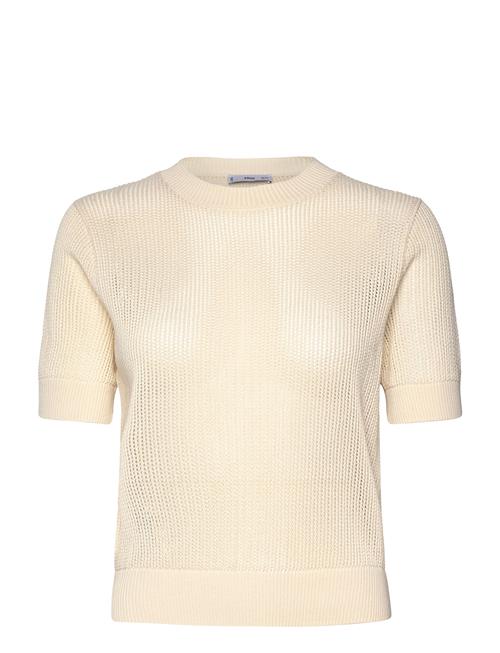 Short-Sleeved Openwork Knitted Sweater Mango Beige