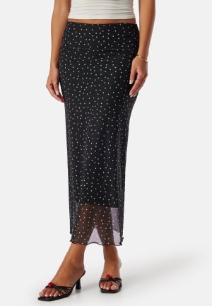 Se BUBBLEROOM Mesh Midi Skirt Black/Dotted XS ved Bubbleroom