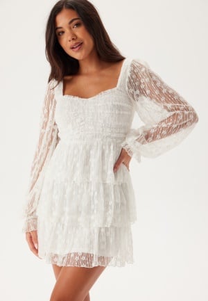 Bubbleroom Occasion L/S Lace Frill Mini Dress White 46