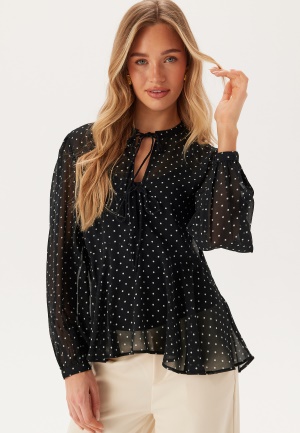 ONLY Onlisabella Ls String Top  Black Aop:white Dot XL