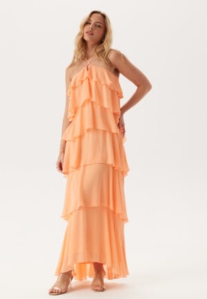 Bubbleroom Occasion Tie Back Flounce Maxi Dress Peach XL