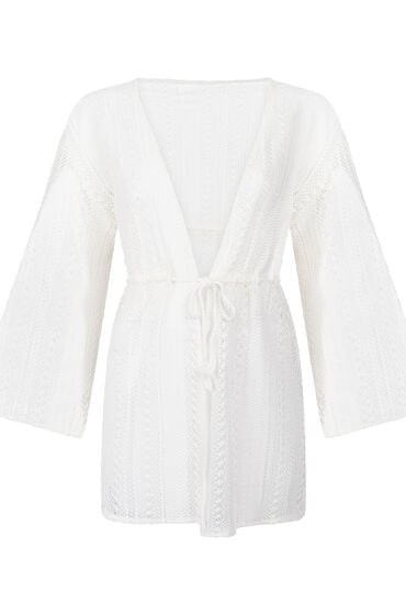 Se Hunkemöller BEACH CROCHET KAFTAN hvid ved Hunkemøller