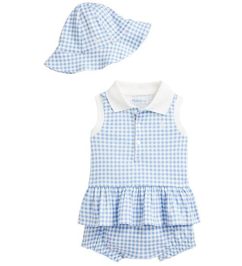 Se Polo Ralph Lauren Sommersæt - Top/Bloomers/Sommerhat - Blåternet ved KidsWorld