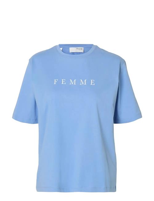 Slfvilja Ss Printed Tee W Selected Blue