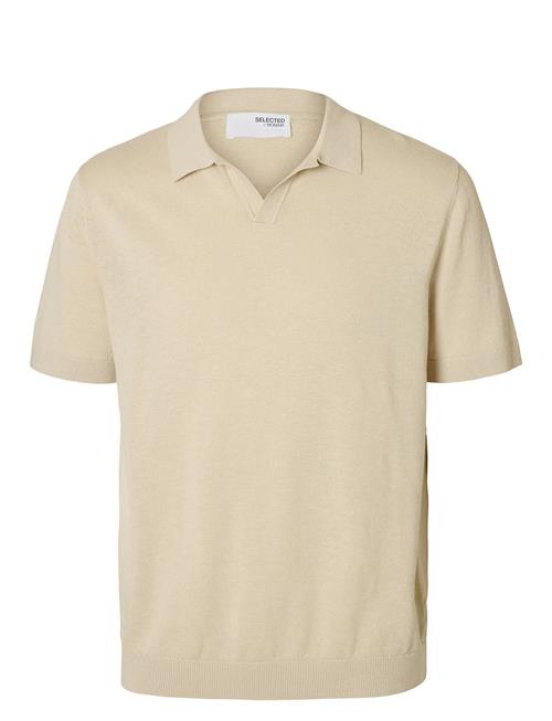 Slhmattis Ss Linen Blend Open Polo Noos Selected Homme Beige