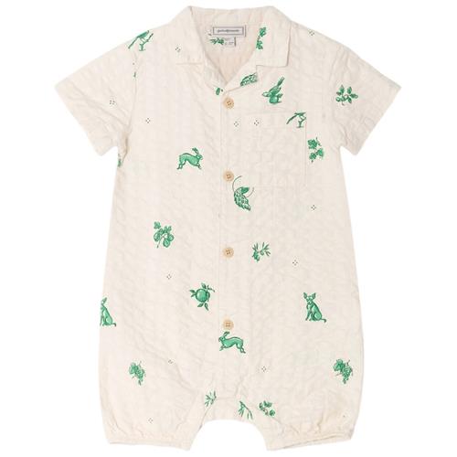 garbo&friends Seersucker Onesie Azulejos Emerald | Hvid | 74/80 cm