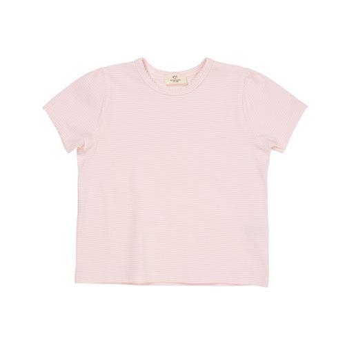 Copenhagen Colors Stribet T-shirt Med Flæseærmer Ballerina Cream Stripe 116 cm  Lyserød  116 cm  kvinde