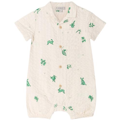 garbo&friends Seersucker Onesie Azulejos Emerald 62/68 cm  Hvid  62/68 cm  Unisex