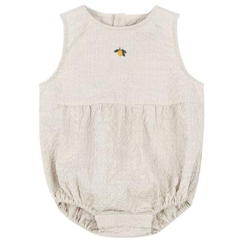 Se Konges Sløjd GOTS Elliot Romper Quarry Stripe | Beige | 6 months ved Babyshop