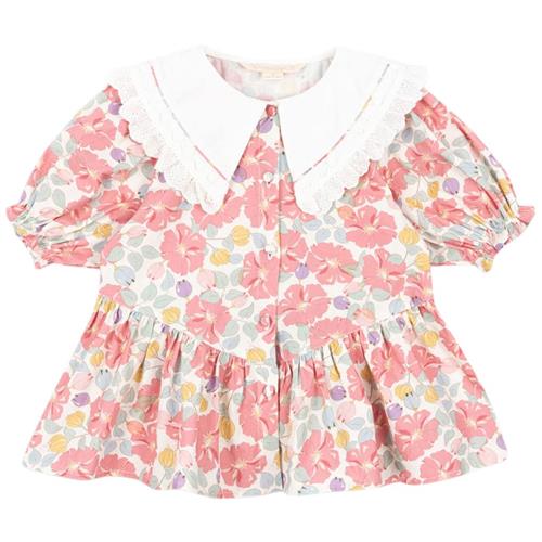 Konges Sløjd GOTS Coeur Bluse Med Krave Fleur Anglaise | Rød | 5-6 years