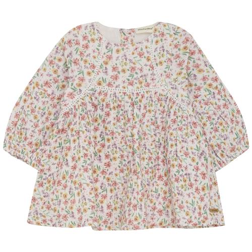 Minymo Kjole Aop Marshmallow White 74 cm  Hvid  74 cm  kvinde