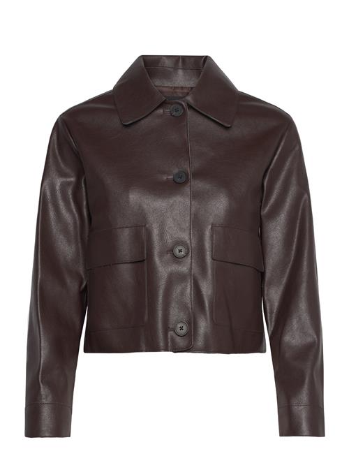 Leather-Effect Jacket With Pockets Mango Brown