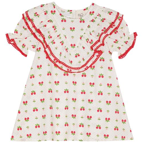 Flöss Sofia Kortærmet Kjole Soft White Berry 122 cm  Hvid  122 cm  kvinde