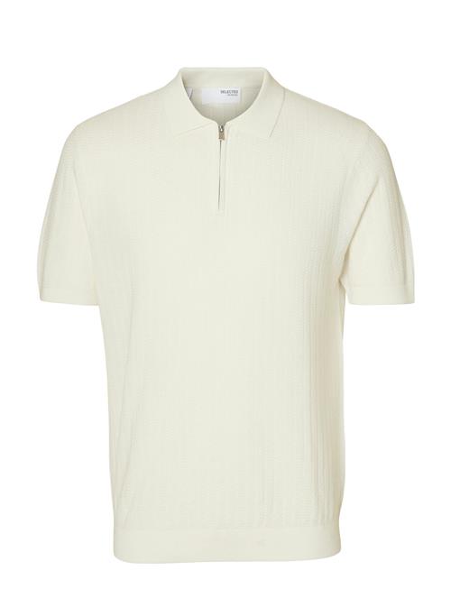 Se Slhcran Ss Knit Structure Half Zip Polo Selected Cream ved Booztlet