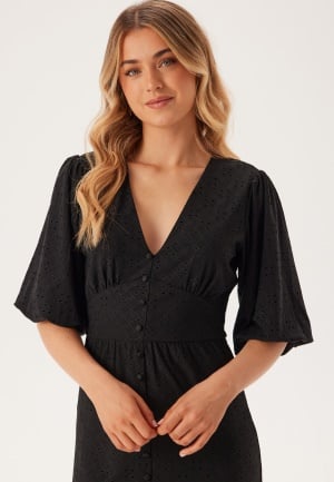 Se BUBBLEROOM Broderie Anglaise Puff Sleeve Dress Black XL ved Bubbleroom