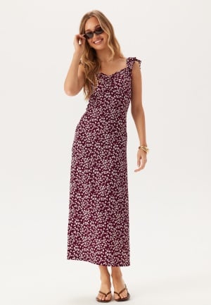 Se BUBBLEROOM Frill Maxi Dress Burgundy XL ved Bubbleroom