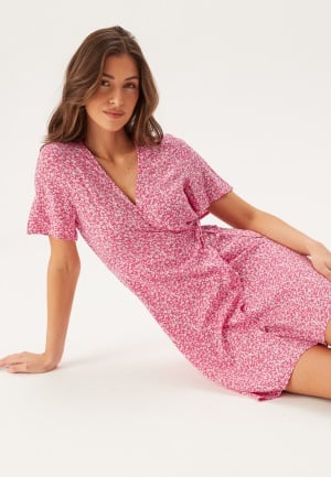 Pieces Pctala New Ss Wrap Dress Pink Lemonade Aop:flower L