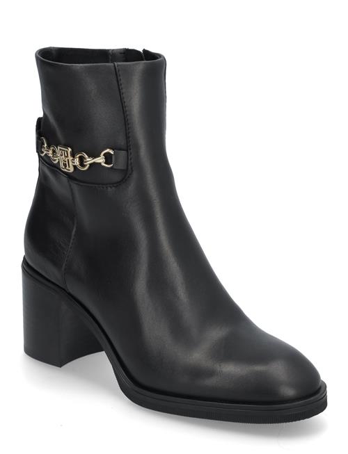 Th Chain Leather Mid Heel Bootie Tommy Hilfiger Black