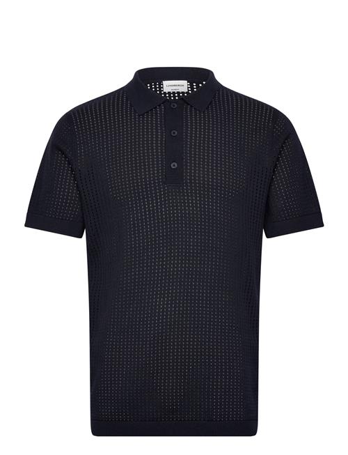 Se Crochet Knitted S/S V-Neck Polo Lindbergh Navy ved Booztlet