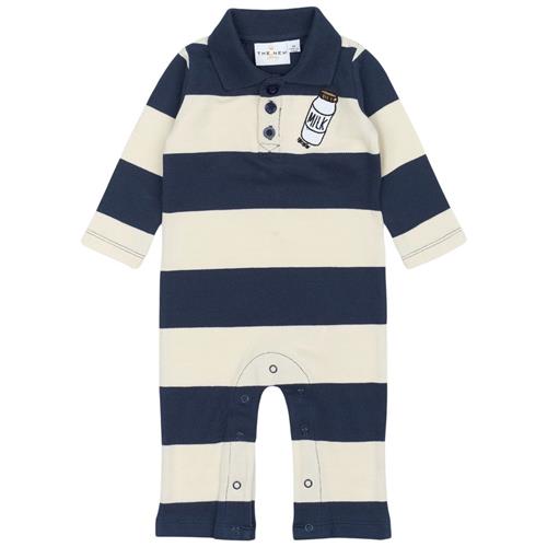 The New Siblings GOTS Noah Pique Jumpsuit Mood Indigo Striped 86 cm  Marineblå  86 cm  mand