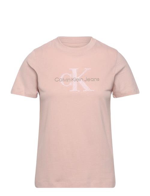 Se Chenille Monologo Regular Tee Calvin Klein Jeans Pink ved Booztlet