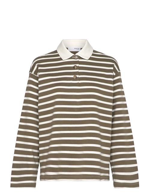 Se Slfwada Ls Stripe Collar Top Selected Femme Brown ved Booztlet