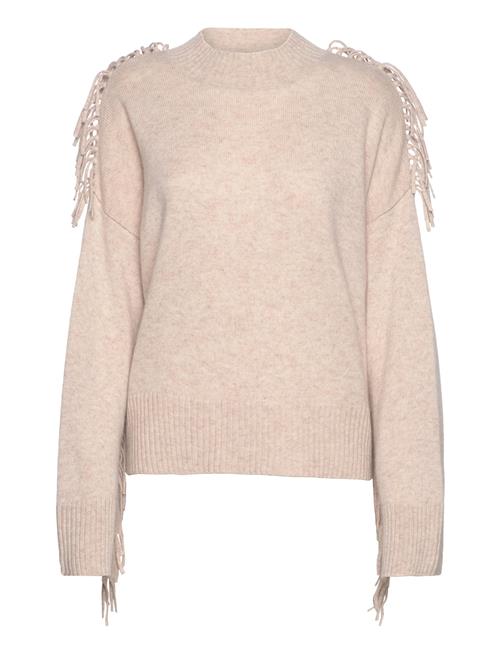 Boxy O-Neck Sweater Fringes Davida Cashmere Beige