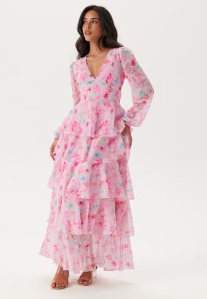 VERO MODA Vmfelicia Ls Ruffle Maxi Dress Pink Tulle Aop:flower Aop XL