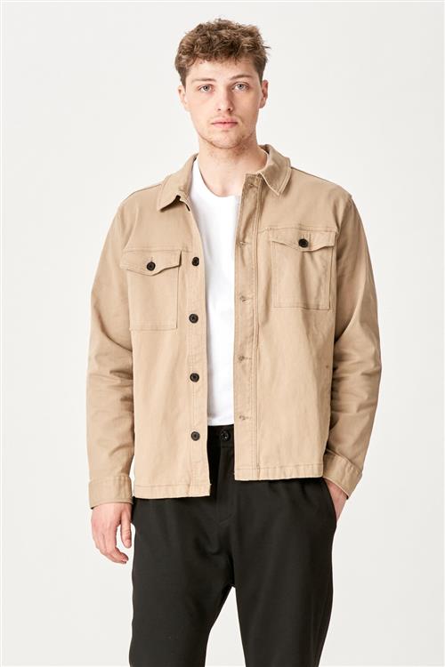 Twill Overshirt - Mørk Sand - M - TeeShoppen
