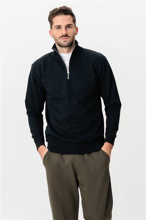 Sweatshirt Half Zip - Sort - 2XL - TeeShoppen